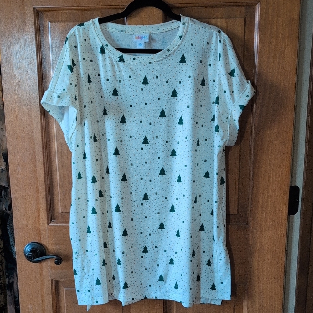 LuLaRoe Cream Top with Green and Orange Pattern